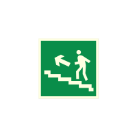 Знак «Направление к эвакуационному выходу по лестнице вверх (левосторонний)»