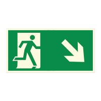 Знак «Направление к эвакуационному выходу направо вниз»