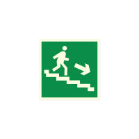 Знак «Направление к эвакуационному выходу по лестнице вниз (правосторонний)»