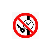 Знак «Запрещается иметь при (на) себе металлические предметы (часы и т.п.)»