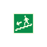 Знак «Направление к эвакуационному выходу по лестнице вниз (левосторонний)»